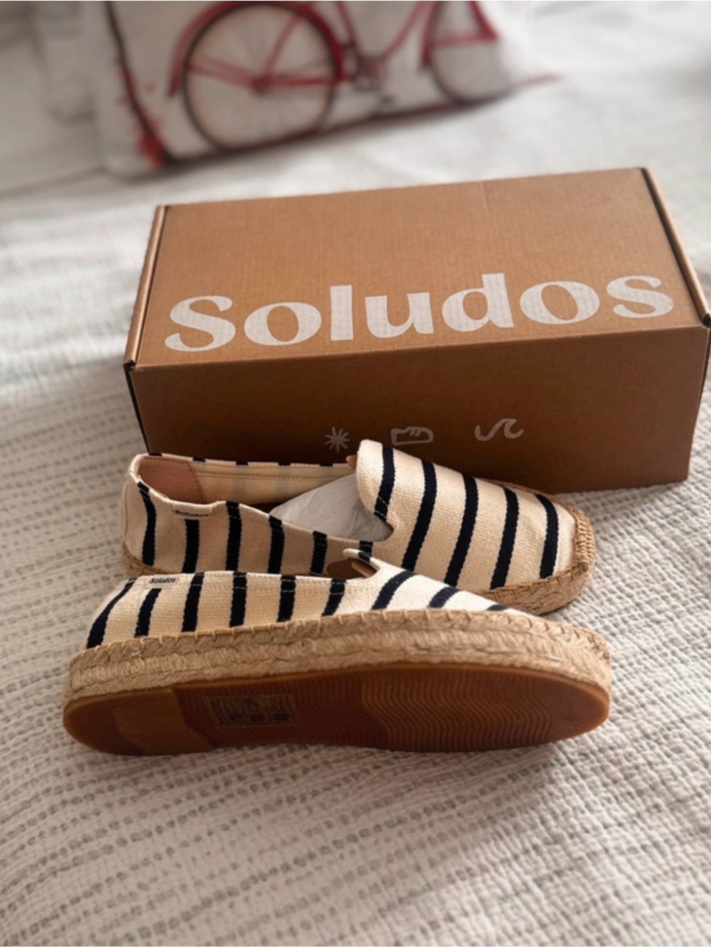 Soludos Women Black and Cream Striped Espadrille Slip-On